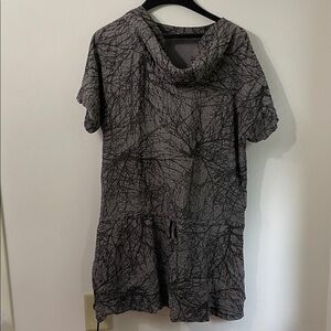 Esprit Gray Dropped Waist Cowl Neck Tunic Top Black Abstract Tree Pattern 10